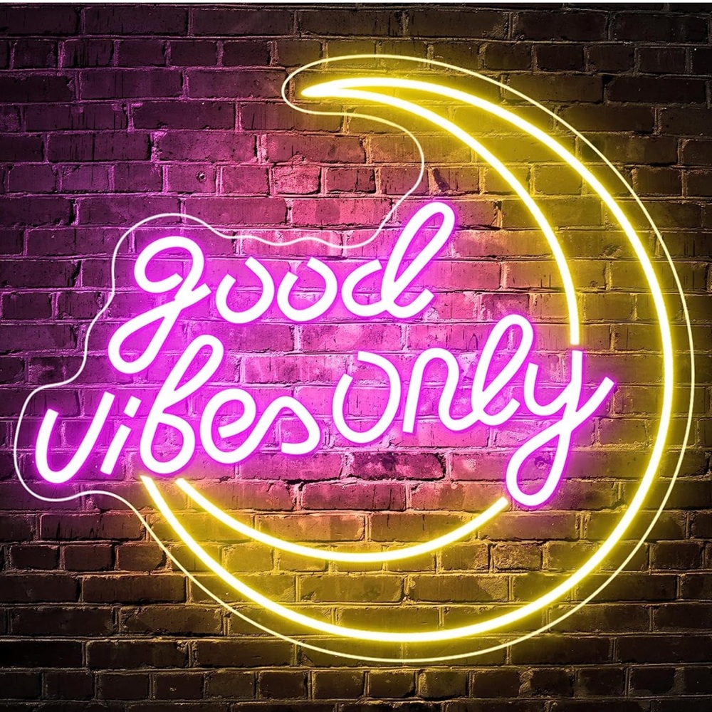 Good Vibes Only LED Neon Sign, Moon Wall Decor for Bedroom,Living Room